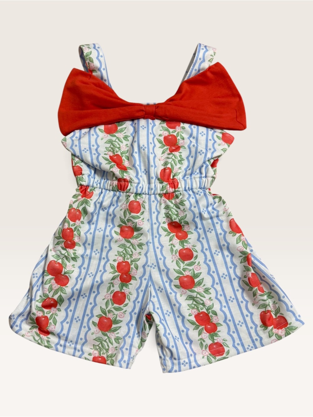 Abby & Evie Apple Striped Romper with Red Bow Size 2T NWT